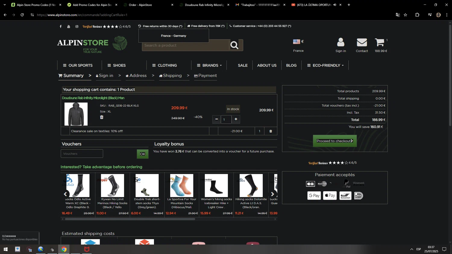Alpin Store promo code screenshot showing code DESTOCK10 applied at Alpin Store checkout page. Uploaded by SimplyCodes community member MarcosAranguren on Jul 25, 2025