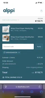 SARAHDAWSON coupon verification screenshot