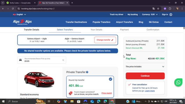 Alps2Alps checkout page showing Alps2Alps discount code box | Screenshot taken by SimplyCodes community member on Jul 29, 2025