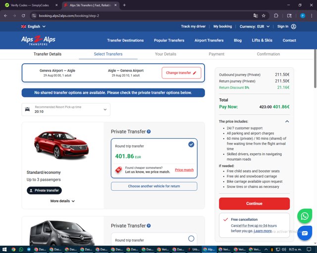 Alps2Alps checkout page showing Alps2Alps discount code box | Screenshot taken by SimplyCodes community member on Aug 27, 2025