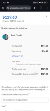 SEORANT coupon verification screenshot