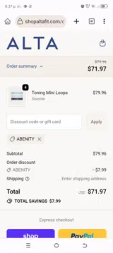 ABENITY coupon verification screenshot