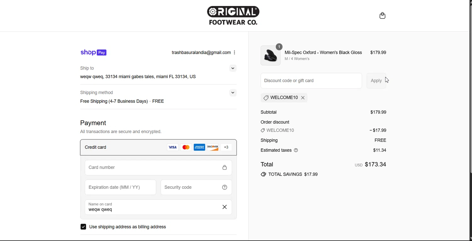 Altama discount code screenshot showing code WELCOME10 applied at Altama checkout page. Uploaded by SimplyCodes community member Lulalula on Jul 23, 2025