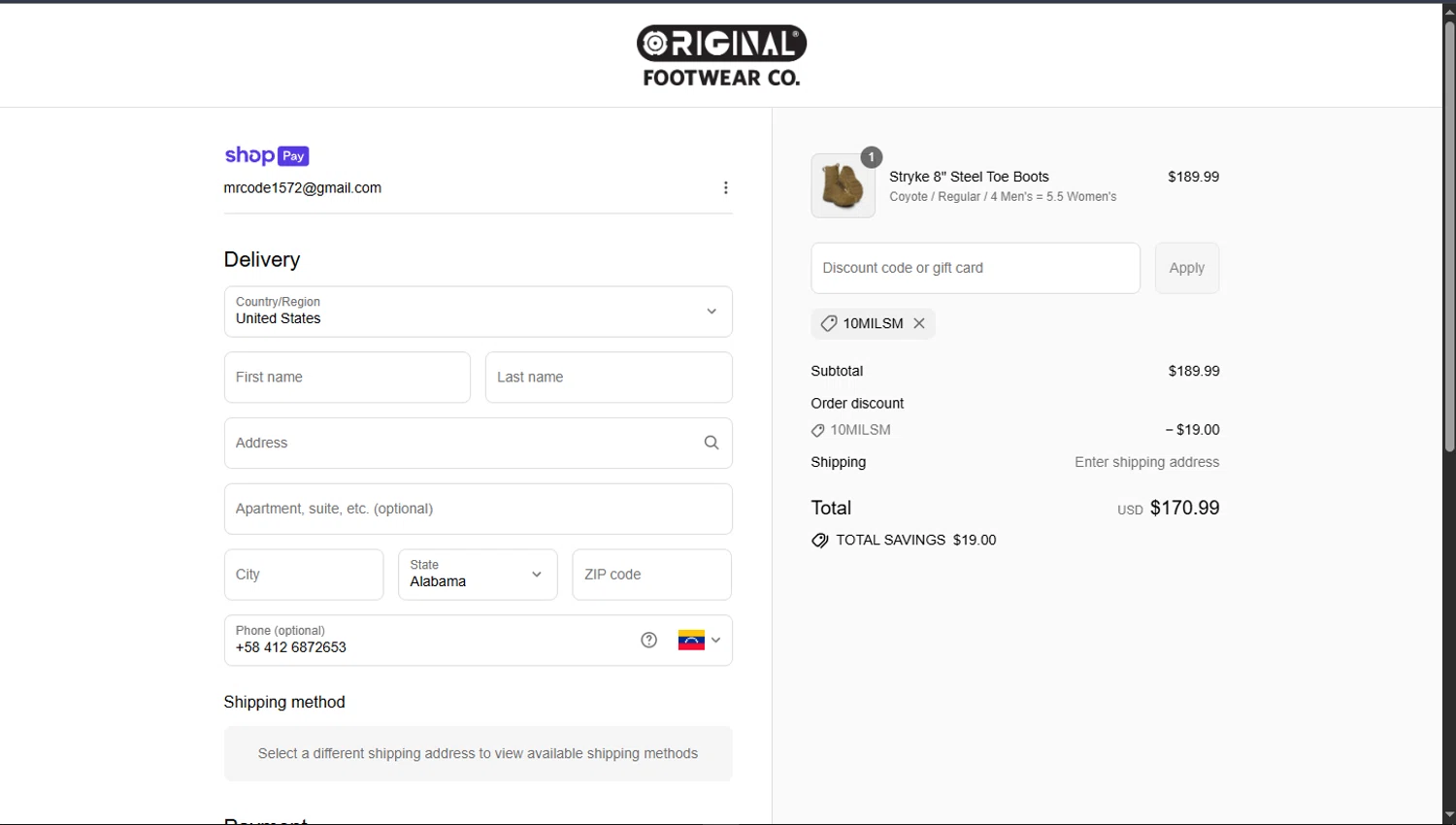 Altama discount code screenshot showing code 10MILSM applied at Altama checkout page. Uploaded by SimplyCodes community member TokioMiller on Jul 18, 2025