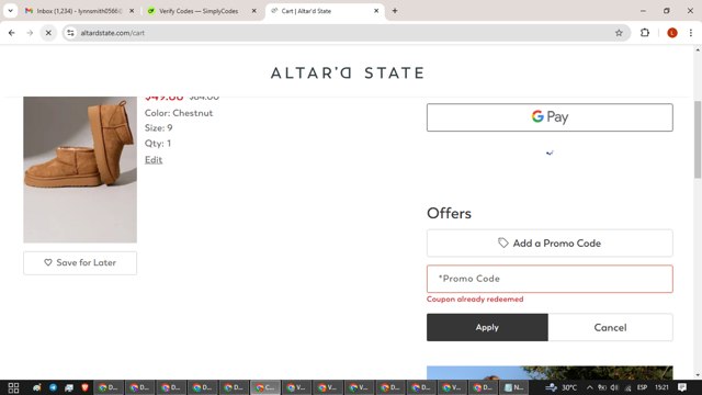 Altar'd State checkout page showing Altar'd State promo code box | Screenshot taken by SimplyCodes community member on Jan 25, 2025