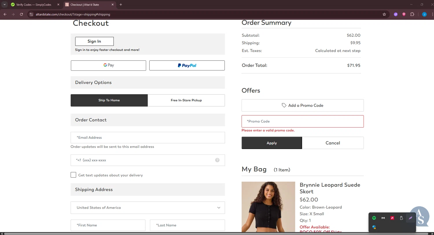 Altar'd State promo code screenshot showing code hallie15 applied at Altar'd State checkout page. Uploaded by SimplyCodes community member BargainGuardian280 on Aug 27, 2025