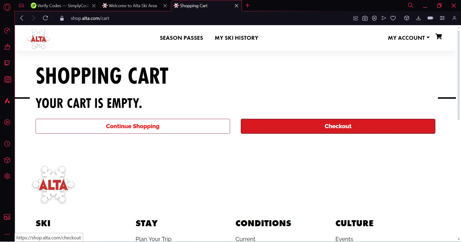 Alta Ski Area checkout page showing Alta Ski Area promo code box | Screenshot taken by SimplyCodes community member on May 20, 2024