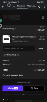 15WELCOME coupon verification screenshot