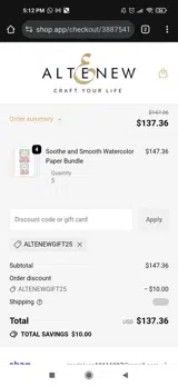 Altenew coupon verification screenshot