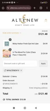 Altenew coupon verification screenshot