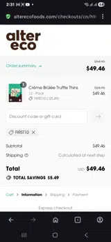 First10 coupon verification screenshot