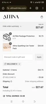 WELCOME10 coupon verification screenshot