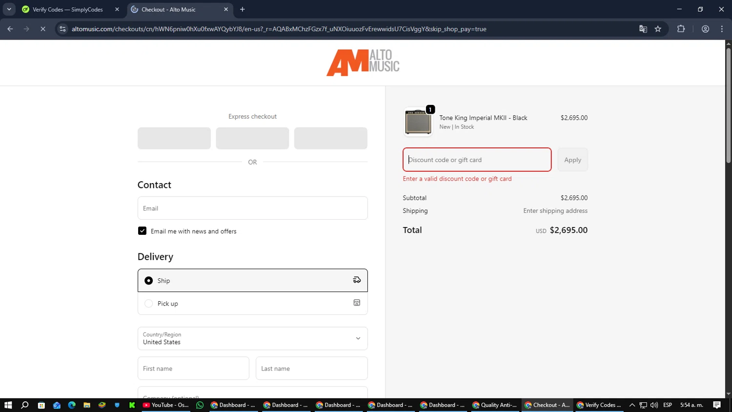 Alto Music promo code screenshot showing code CHALLAH15 applied at Alto Music checkout page. Uploaded by SimplyCodes community member PromoScout8746 on Dec 25, 2025