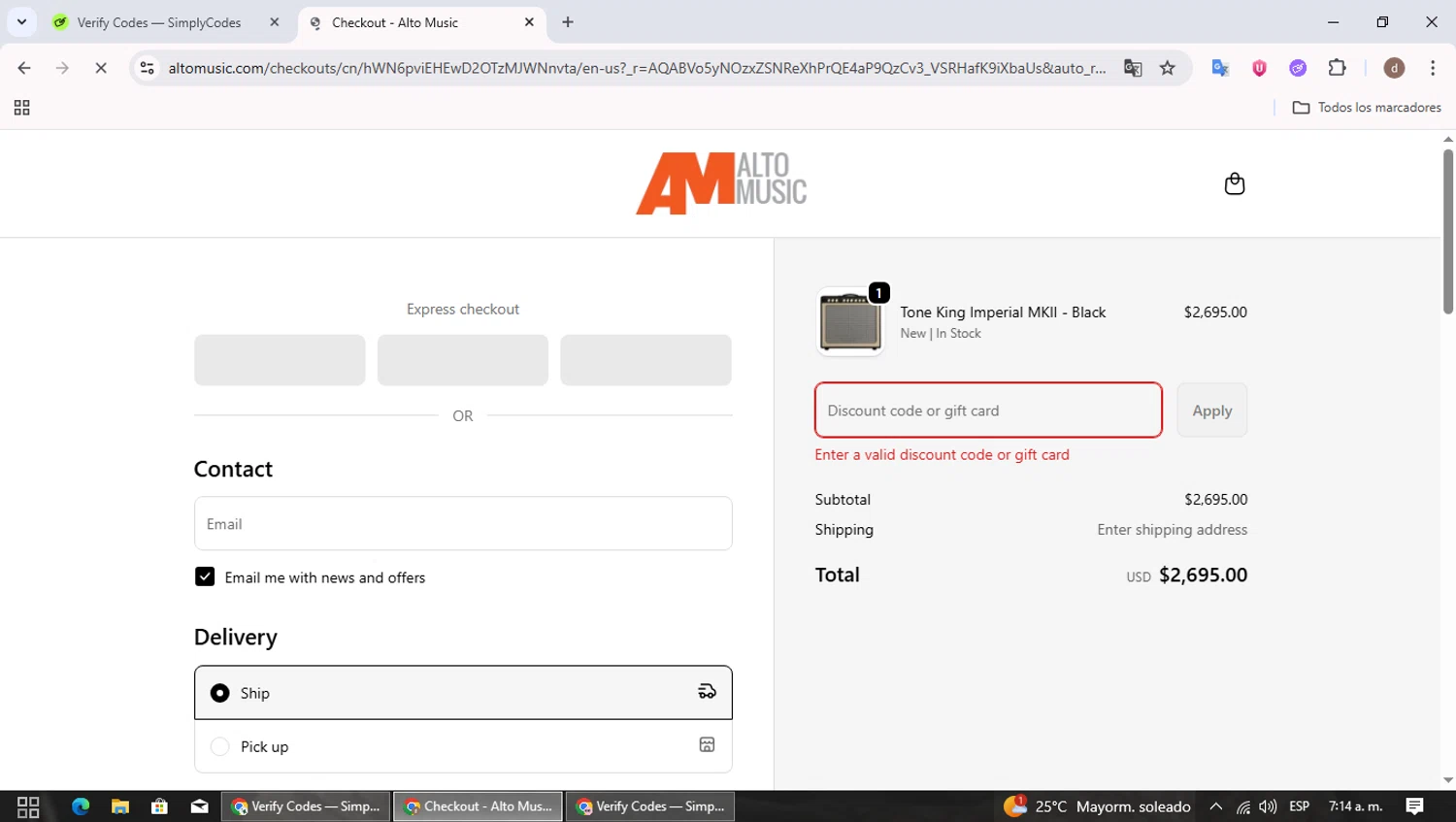 Alto Music promo code screenshot showing code CHALLAH15 applied at Alto Music checkout page. Uploaded by SimplyCodes community member SavingsBoss991 on Dec 25, 2025