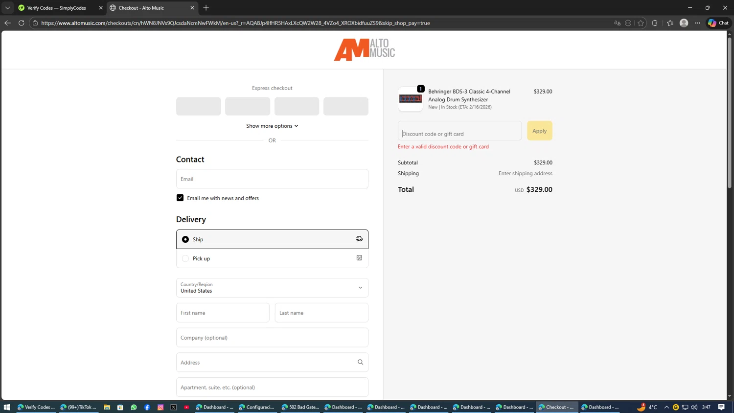 Alto Music promo code screenshot showing code NEWYEAR applied at Alto Music checkout page. Uploaded by SimplyCodes community member SwiftSage2309 on Feb 2, 2026