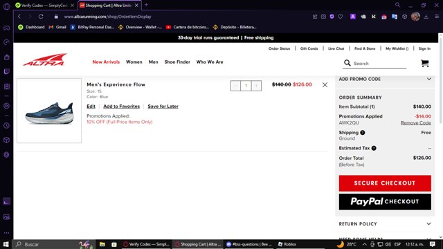 Altra Running Shoes checkout page showing Altra Running Shoes promo code box | Screenshot taken by SimplyCodes community member on Jun 7, 2024