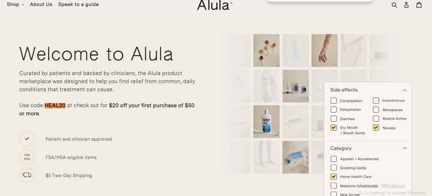 Alula promo code screenshot showing code HEAL20 applied at Alula checkout page. Uploaded by SimplyCodes community member Lioniel on Dec 19, 2025