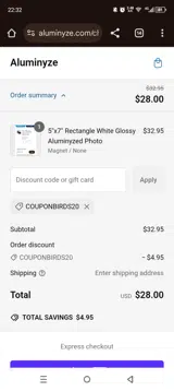 Couponbirds20 coupon verification screenshot