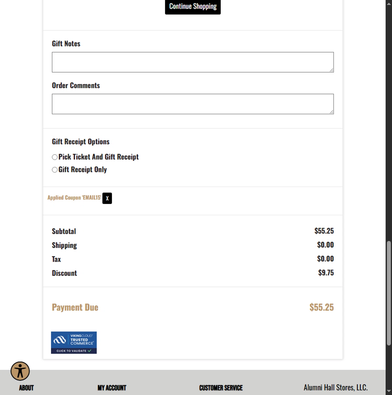Alumni Hall discount code screenshot showing code email15 applied at Alumni Hall checkout page. Uploaded by SimplyCodes community member Beaaalmera on Jul 23, 2025