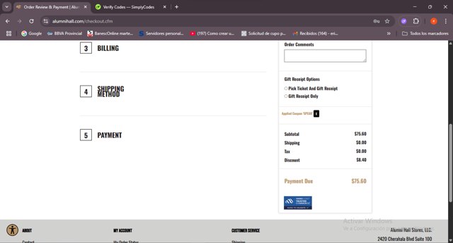 Alumni Hall checkout page showing Alumni Hall discount code box | Screenshot taken by SimplyCodes community member on Jul 23, 2025