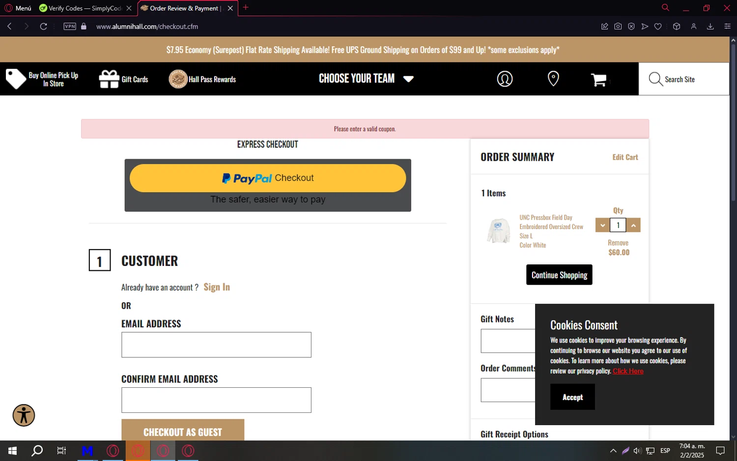 Alumni Hall discount code screenshot showing code OSCEOLA applied at Alumni Hall checkout page. Uploaded by SimplyCodes community member TreasureCaptain9598 on Feb 2, 2025