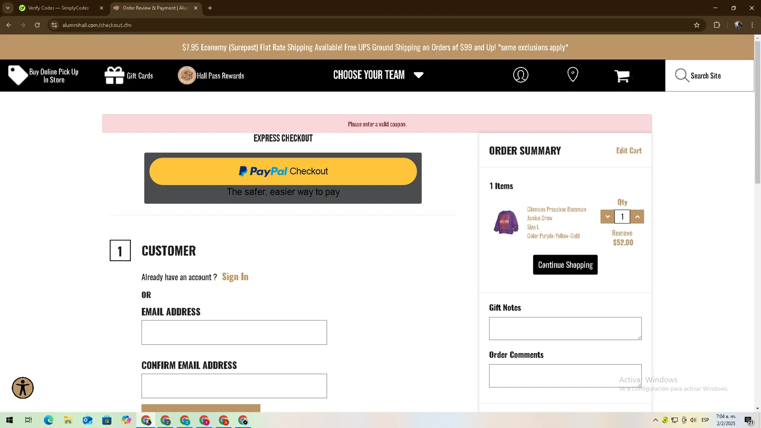 Alumni Hall discount code screenshot showing code OSCEOLA applied at Alumni Hall checkout page. Uploaded by SimplyCodes community member zadquiel on Feb 2, 2025