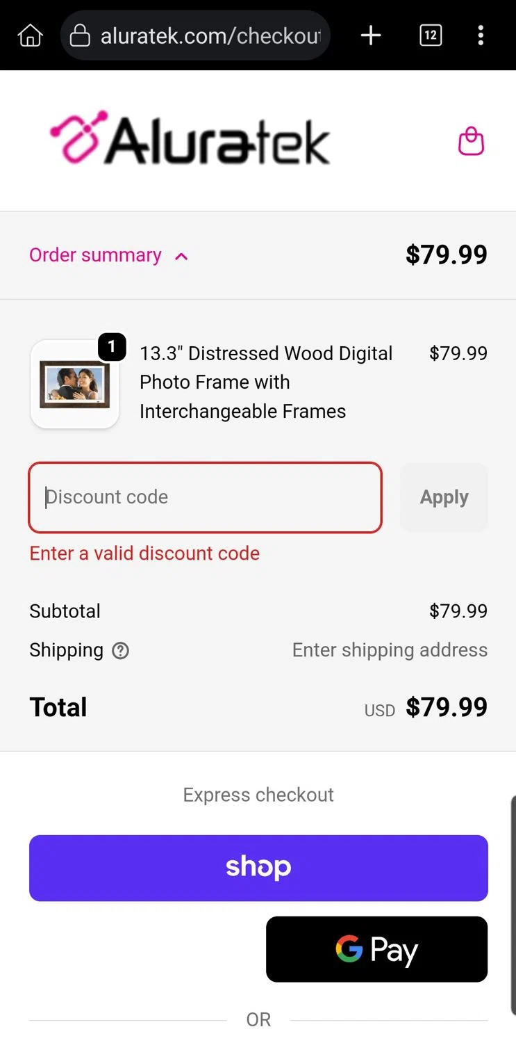 Aluratek promo code screenshot showing code VDAY26 applied at Aluratek checkout page. Uploaded by SimplyCodes community member Carloslvz on Feb 11, 2026