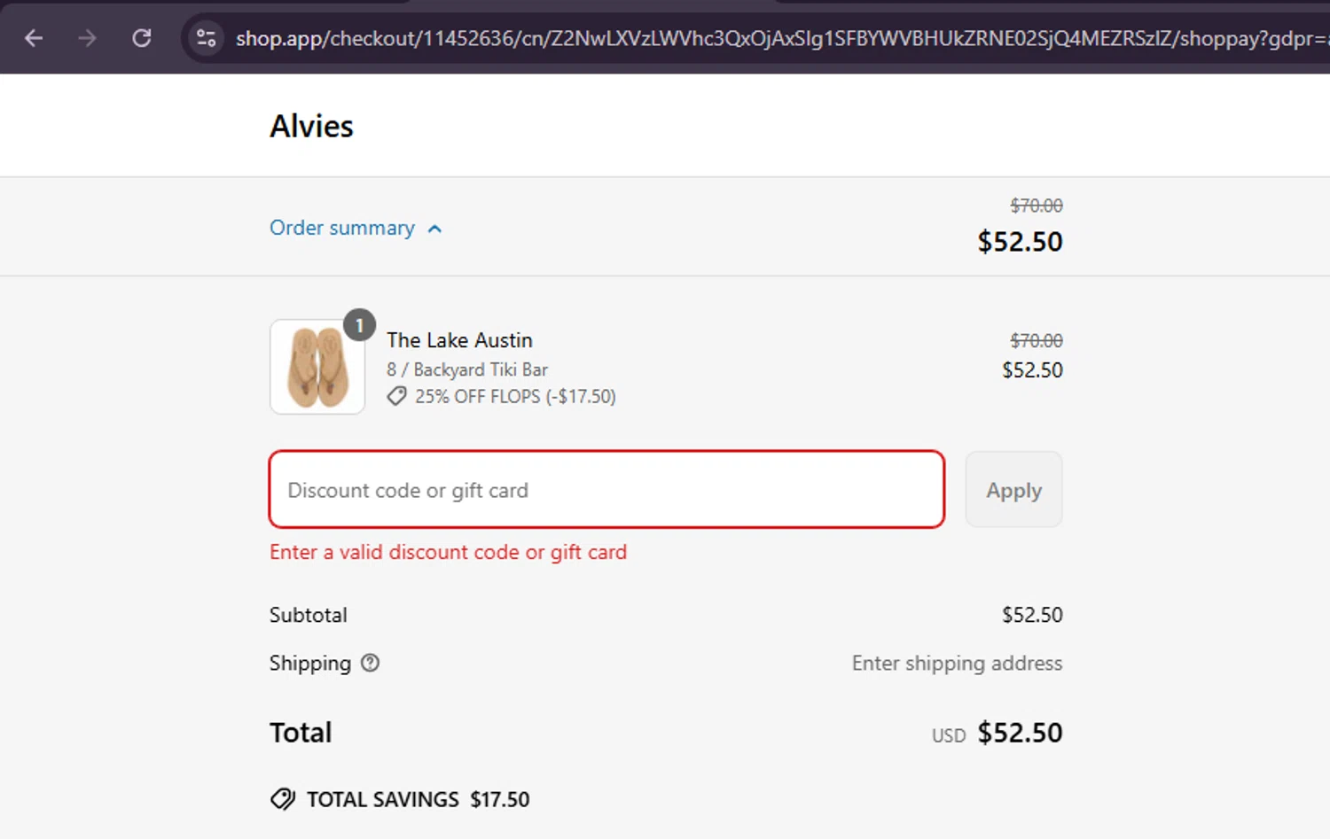 Alvies discount code screenshot showing code FLOPS applied at Alvies checkout page. Uploaded by SimplyCodes community member PrimeSentinel5869 on Jun 7, 2025
