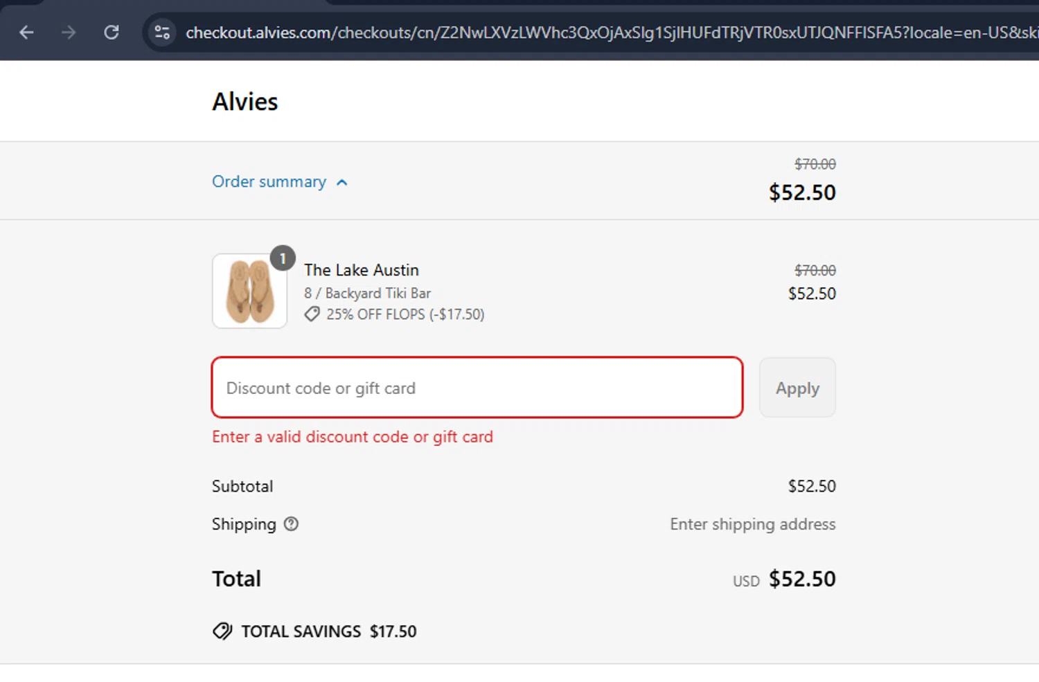Alvies discount code screenshot showing code FLOPS applied at Alvies checkout page. Uploaded by SimplyCodes community member rafael2 on Jun 7, 2025