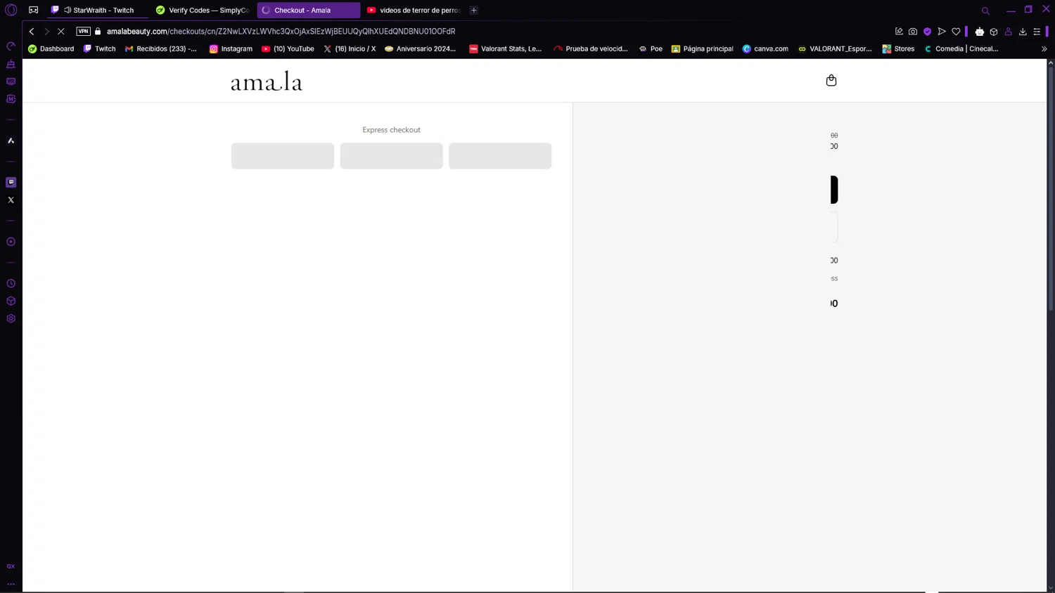 Amala Beauty coupon code screenshot showing code JUANINA20 applied at Amala Beauty checkout page. Uploaded by SimplyCodes community member MagnificentLynx9362 on Mar 24, 2025