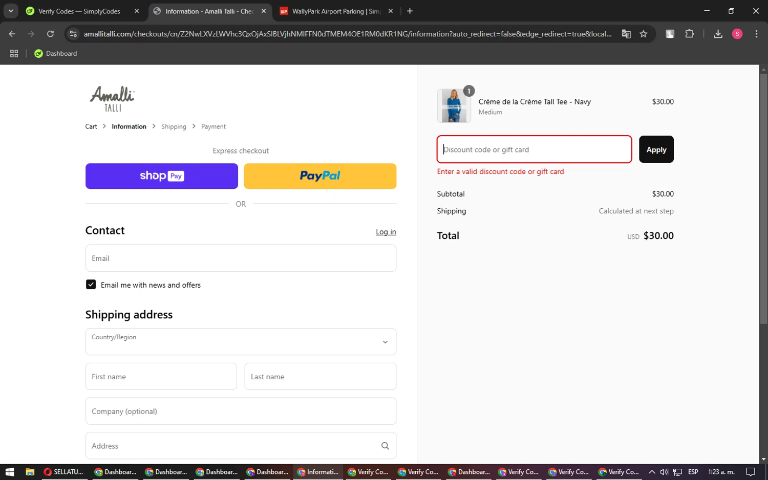 Amalli Talli coupon code screenshot showing code MARCH15 applied at Amalli Talli checkout page. Uploaded by SimplyCodes community member BargainPilot4994 on Mar 18, 2025