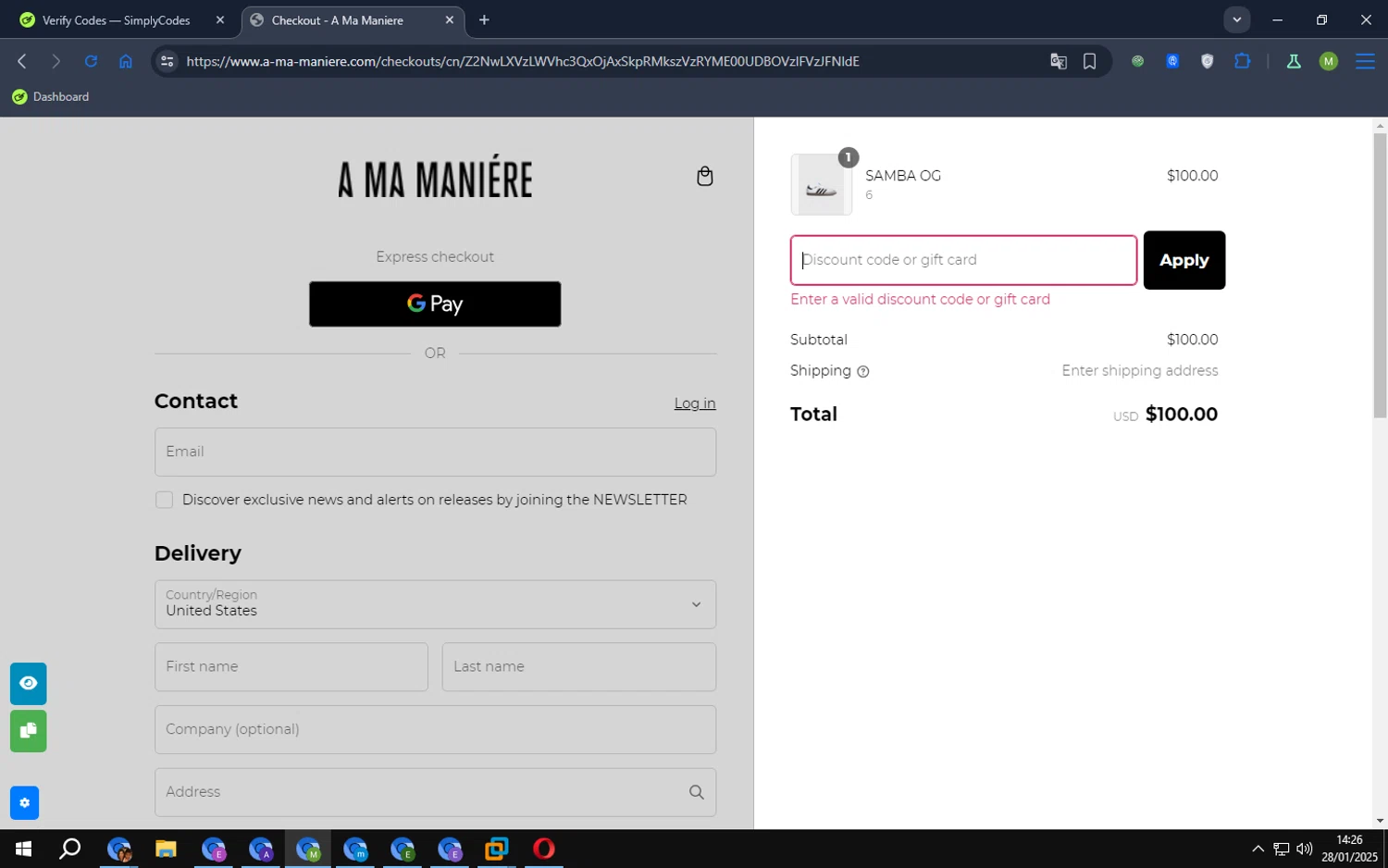 A Ma Maniere discount code screenshot showing code BYE2023 applied at A Ma Maniere checkout page. Uploaded by SimplyCodes community member papafrita on Jan 28, 2025
