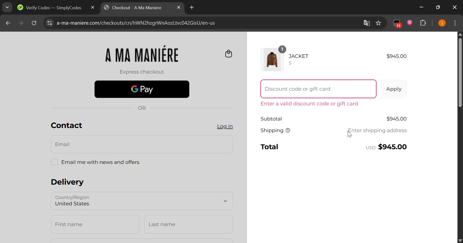 A Ma Maniere discount code screenshot showing code Laborday20 applied at A Ma Maniere checkout page. Uploaded by SimplyCodes community member Lamine_Yamal on Sep 7, 2025