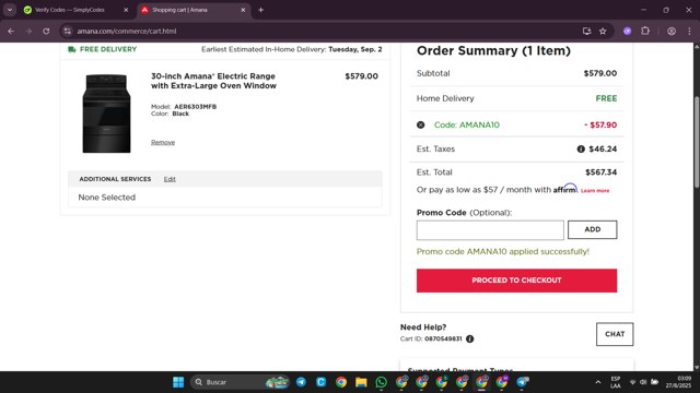 Amana checkout page showing Amana coupon code box | Screenshot taken by SimplyCodes community member on Aug 27, 2025