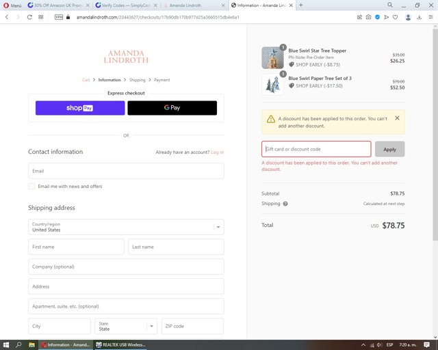 Amanda Lindroth checkout page showing Amanda Lindroth coupon code box | Screenshot taken by SimplyCodes community member on Nov 2, 2022
