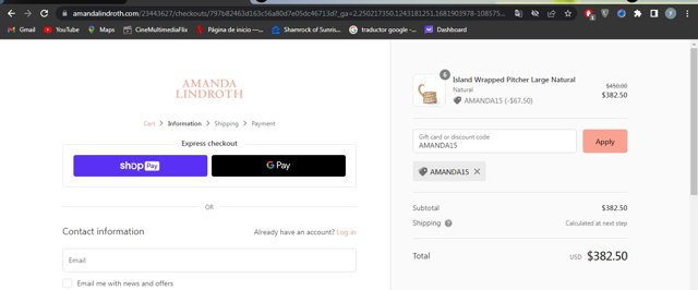 Amanda Lindroth checkout page showing Amanda Lindroth coupon code box | Screenshot taken by SimplyCodes community member on Apr 19, 2023