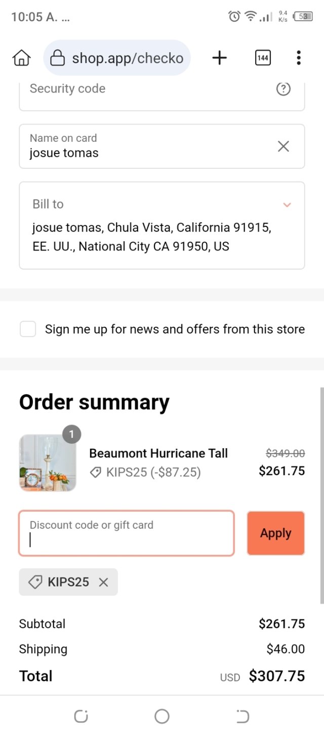 Amanda Lindroth checkout page showing Amanda Lindroth coupon code box | Screenshot taken by SimplyCodes community member on Aug 20, 2023