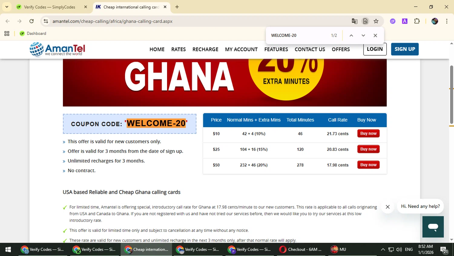 Amantel checkout page showing Amantel coupon code box | Screenshot taken by SimplyCodes community member on Jan 1, 2026