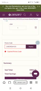 laborday25 coupon verification screenshot