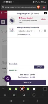 Lauren10 coupon verification screenshot