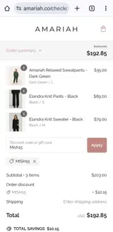 Mish15 coupon verification screenshot