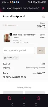 style15 coupon verification screenshot