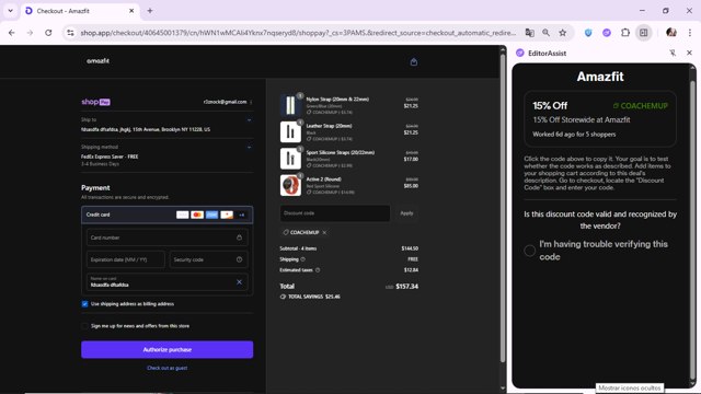 Amazfit checkout page showing Amazfit discount code box | Screenshot taken by SimplyCodes community member on Aug 18, 2025
