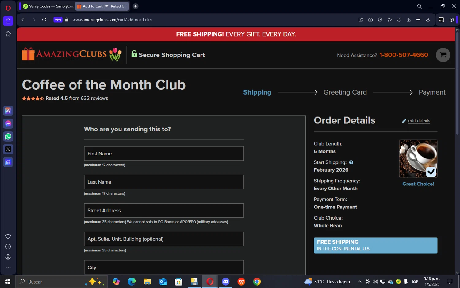 Amazing Clubs checkout page showing Amazing Clubs coupon code box | Screenshot taken by SimplyCodes community member on May 1, 2025