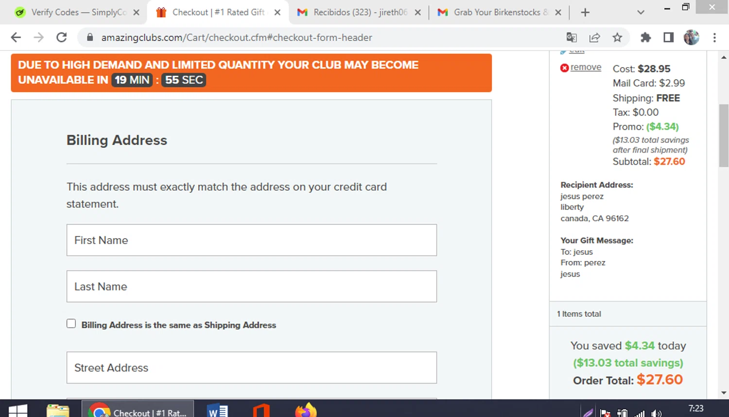 Amazing Clubs checkout page showing Amazing Clubs coupon code box | Screenshot taken by SimplyCodes community member on Apr 7, 2025