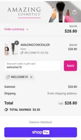 welcome10 coupon verification screenshot