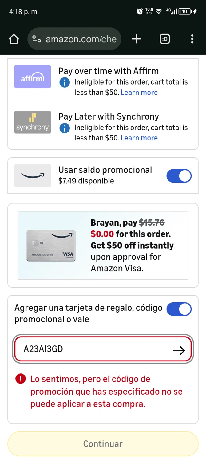 Amazon promo code screenshot showing code A23AI3GD applied at Amazon checkout page. Uploaded by SimplyCodes community member Bernado on Jan 11, 2026