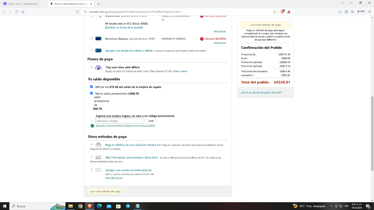 Amazon Echo checkout page showing Amazon Echo promo code box | Screenshot taken by SimplyCodes community member on Feb 19, 2024