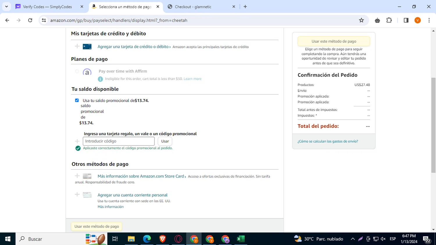 Amazon Echo checkout page showing Amazon Echo promo code box | Screenshot taken by SimplyCodes community member on Jan 13, 2024