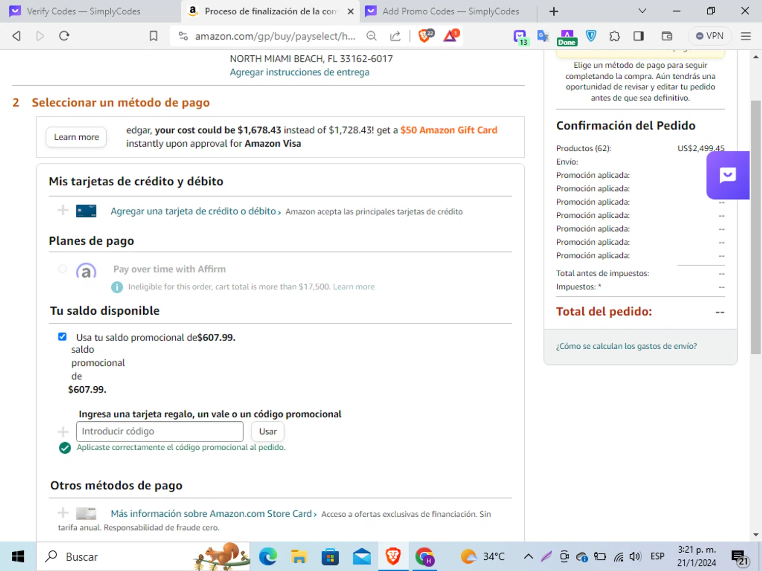 Amazon Echo checkout page showing Amazon Echo promo code box | Screenshot taken by SimplyCodes community member on Jan 21, 2024